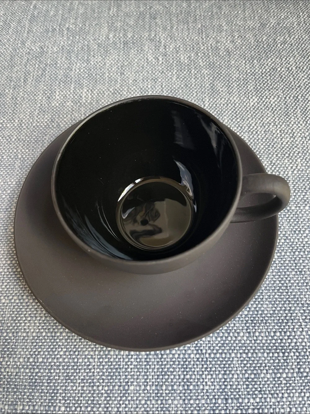 Wedgwood‎ Basalt Tea Cup Saucer Set England Matte Black Vintage